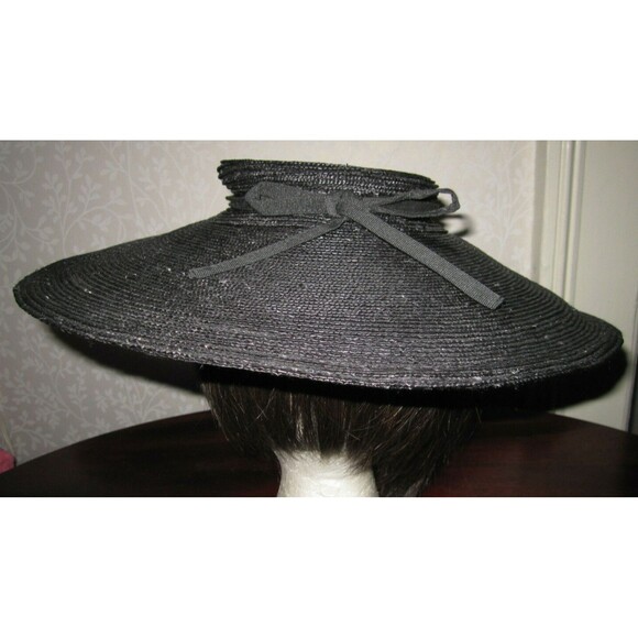 Emporio Armani black straw wide brimmed ladies\' formal sun hat w attached comb main image 9